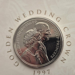 1997 Gyllene bröllopskronamynt, drottning Elizabeth II:s jubileumsårsdag (mapp)
