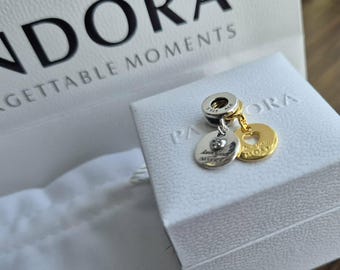 Pandora Love You More Heart Charm Silver Gold Tone Bead