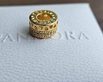 Pandora Gold Plated Sparkling Heart Spacer Charm S925 ALE