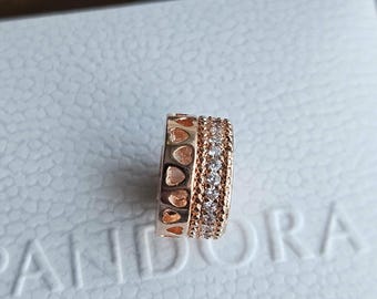 Pandora Rose Gold Tone Heart & Crystal Spacer Charm 2000s Gift Box