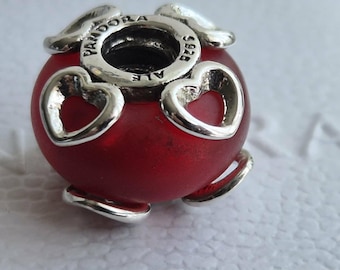 Pandora Red Murano Glass Charm, S925 ALE Heart Detail
