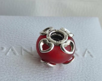 Pandora Red Glass Heart Charm S925 ALE Silver Bead