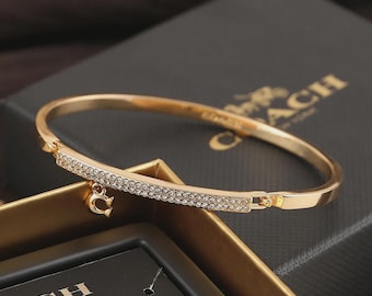 Vintage COACH Gold Plated Crystal Bangle Bracelet Gift Box Circa 2000