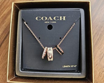 Vintage COACH Gold Plated Charm Necklace Y2K Designer Pendant Gift Box