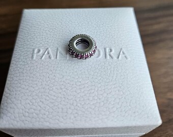 Pandora S925 ALE Silver Spacer Charm Purple Stones Gift Box Bracelet Charm