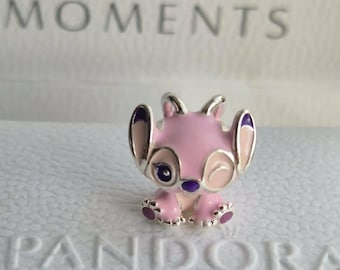 Pandora Disney Angel Charm, Pink Stitch Character Silver Enamel Bead