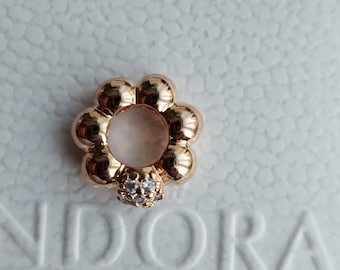 Pandora Rose Gold Tone Floral Charm Spacer Bead 2000s Excellent Condition