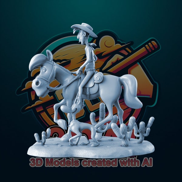 Lucky Luke STL Diorama Figura per la stampa 3D - FDM - Figura FDM - Pronto per la stampa per stampanti Fdm - Kit rosso Figura 3D Modello STL Diorama