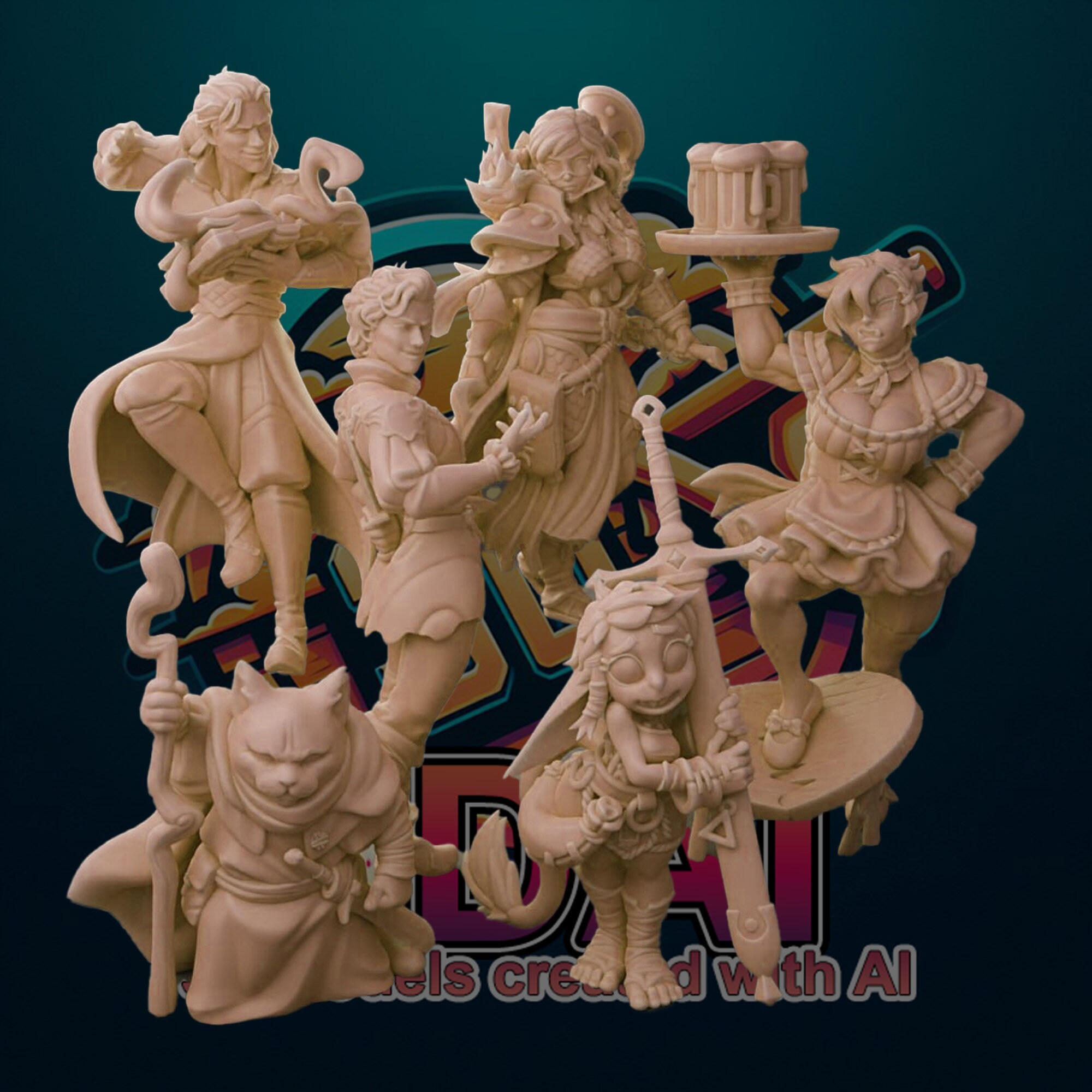 Miniature STL Pack 1 for 3D Printing 3D Printable RPG Game Miniatures STL Model dungeons and ...