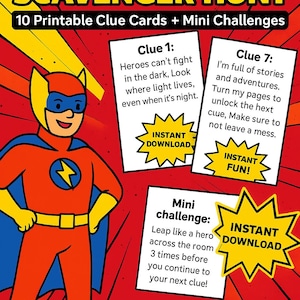 Superhero Scavenger Hunt Printable: Kids Party Game, At-Home Escape Room (Instant Download)