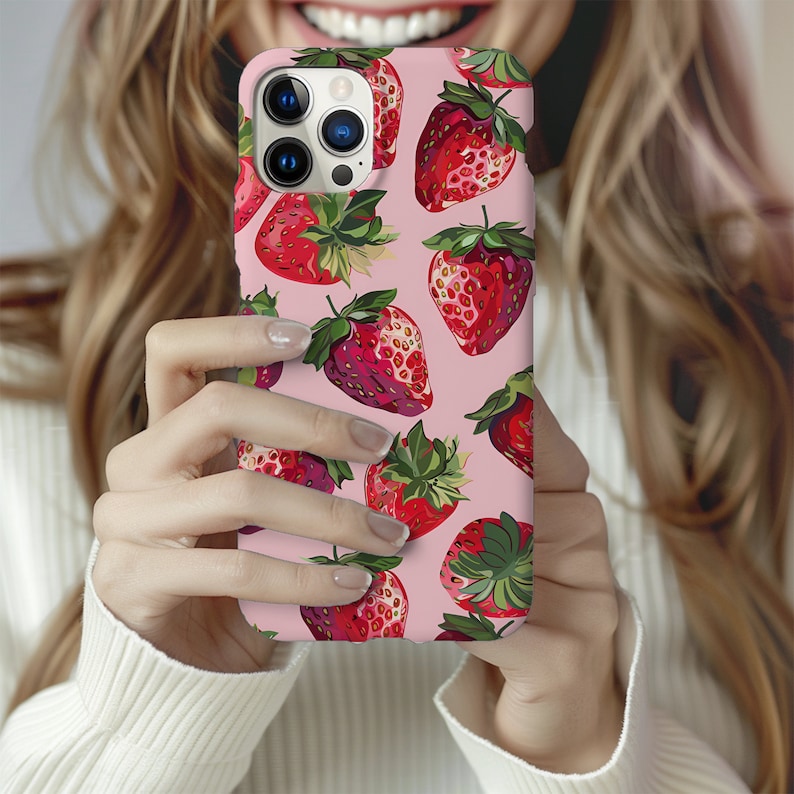Strawberries Phone Case iPhone 15 Pro Max, iPhone 14 13 12 11, Pro Max