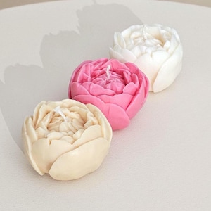 Closed Peony Blossom Soy Candle – Handmade Floral Candle, Scented Gift, Home Décor, Natural Wax Candle