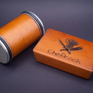 Rolling knife sharpener - wooden knife sharpener with personalized laser engraving, diamond grinder - great gift for hobby cooks