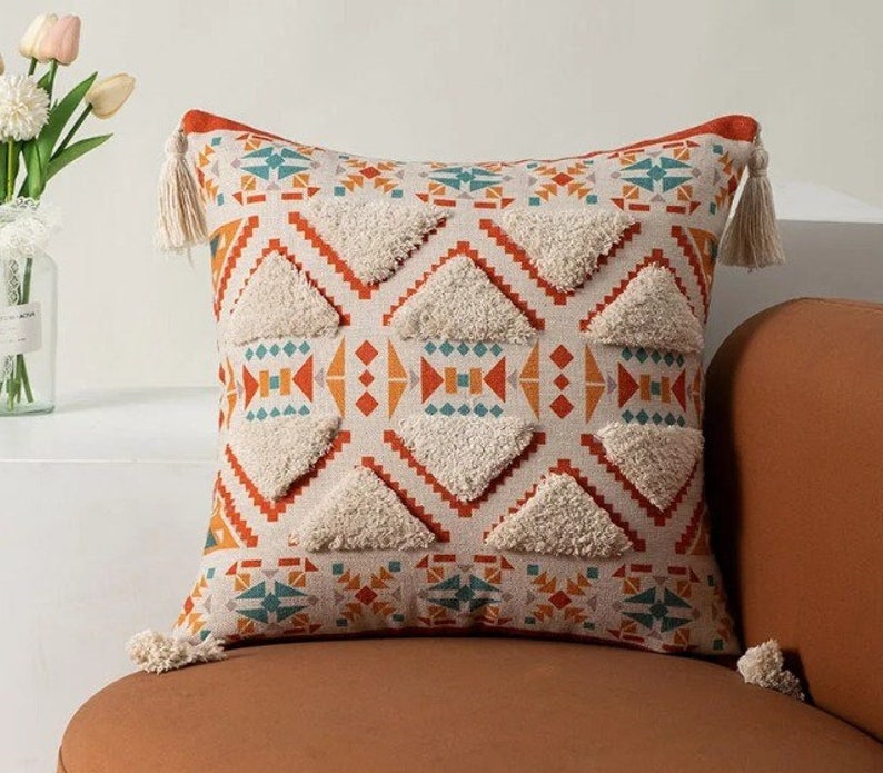 Handwoven Cotton Pillow Cover Boho style sofa accent pillow, handcrafted cushion for bed or sofa couleur 1