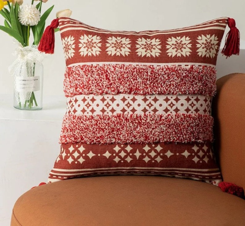 Housse doreiller en coton tissé à la main Oreiller daccent de canapé de style Boho, coussin artisanal pour lit ou canapé couleur 5