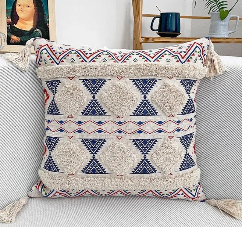 Housse doreiller en coton tissé à la main Oreiller daccent de canapé de style Boho, coussin artisanal pour lit ou canapé couleur 2