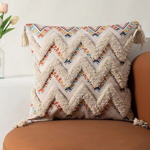 Handwoven Cotton Pillow Cover Boho style sofa accent pillow, handcrafted cushion for bed or sofa image 9