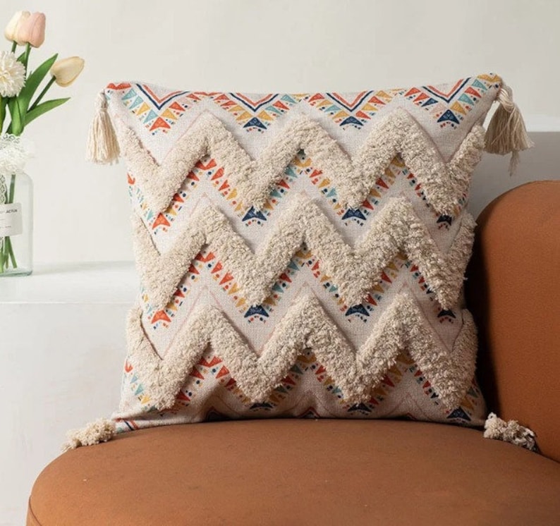 Handwoven Cotton Pillow Cover Boho style sofa accent pillow, handcrafted cushion for bed or sofa image 9