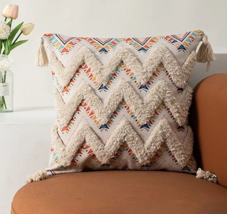 Handwoven Cotton Pillow Cover Boho style sofa accent pillow, handcrafted cushion for bed or sofa couleur 7
