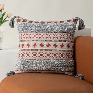 Handwoven Cotton Pillow Cover Boho style sofa accent pillow, handcrafted cushion for bed or sofa couleur 3