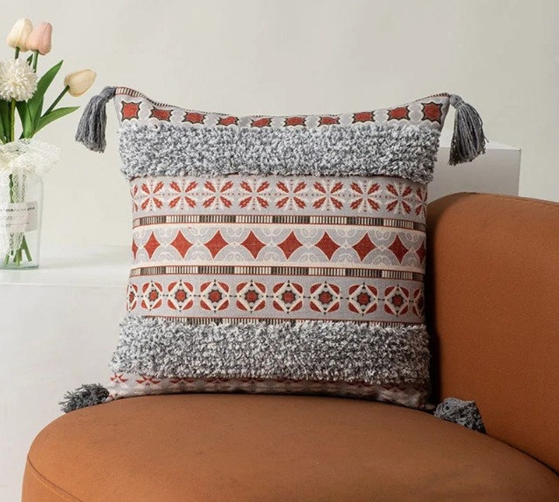 Handwoven Cotton Pillow Cover Boho style sofa accent pillow, handcrafted cushion for bed or sofa couleur 3