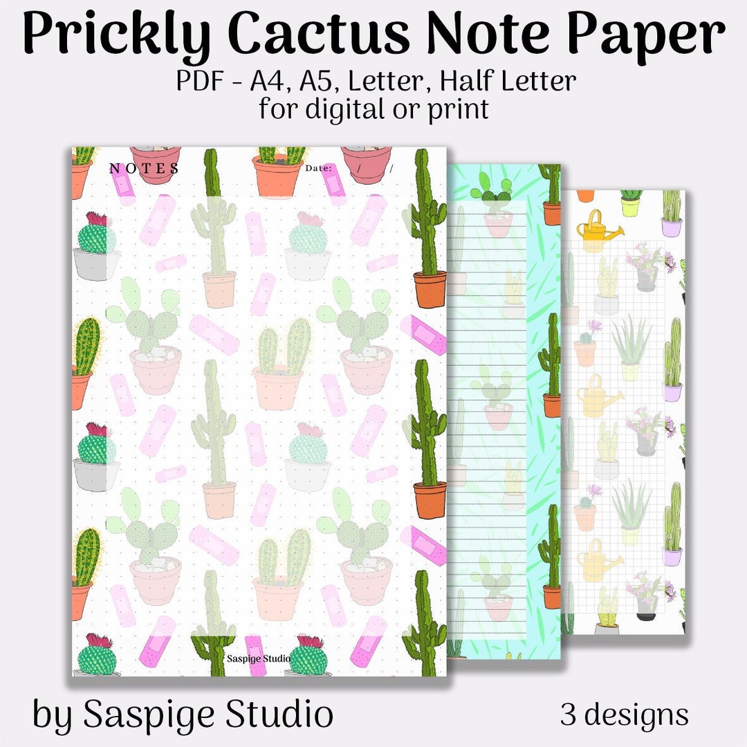 Prickly Cactus Note Paper Planner Pages Digital Journal Printable ...