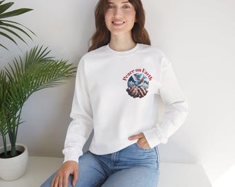Sudadera unisex con eslogan "Paz en la Tierra" de Peace Organizations, sudadera con fondo benéfico, jersey "Paz en la Tierra", cuello redondo "Paz Global", "Paz Mundial"