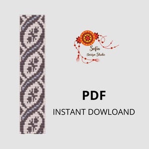 May include: A beaded pattern in shades of gray and white, with a repeating floral design. The image also includes the text "PDF" and "INSTANT DOWNLOAD" below the logo of "Sofia Design Studio".