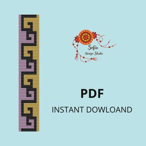 May include: A digital PDF download graphic with the text "PDF INSTANT DOWNLOAD" on a light blue background. The image includes a geometric pattern in black, gold, and lavender, and a floral design with the text "Sofia Design Studio".