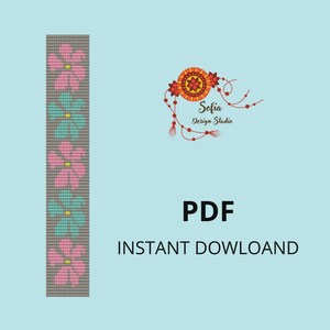 Könnte beinhalten: Grafik für digitalen PDF-Download mit floralem Design. Das Design zeigt rosa und türkisfarbene Blumen auf grauem Hintergrund. Der Text "PDF" und "INSTANT DOWNLOAD" wird in Schwarz angezeigt. Das Logo von Sofia Design Studio ist ebenfalls vorhanden.