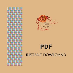 May include: A digital PDF download graphic featuring a woven pattern in pastel shades of pink, blue, and gold. The text "PDF INSTANT DOWNLOAD" is in black. The Sofia Design Studio logo is in the upper right corner.