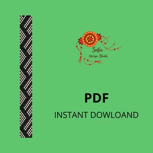 May include: A green background displays a black and white beaded pattern and the text "PDF INSTANT DOWNLOAD". The Sofia Design Studio logo is also visible. The beaded pattern has a zig-zag design.