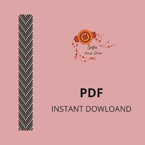 May include: A pink background with a beaded pattern in green, white, and purple. The text "PDF INSTANT DOWNLOAD" is in black. The Sofia Design Studio logo is in the upper right corner.