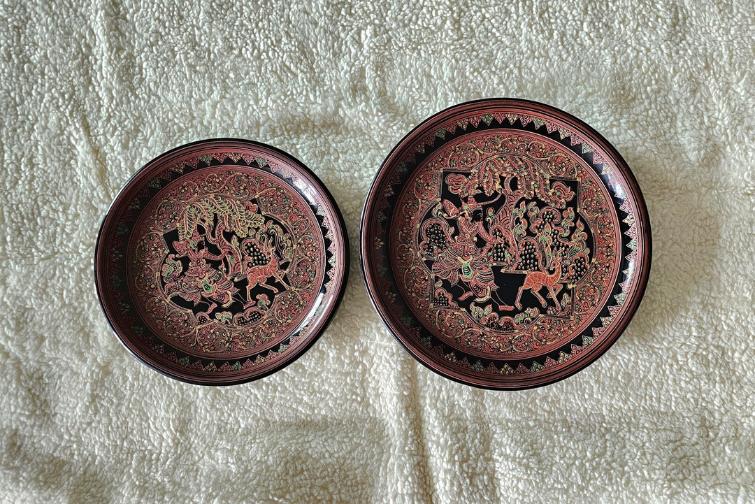 Burmese Lacquer Plate Set,black Burmese Lacquer,bagan Lacquer Art,bagan ...