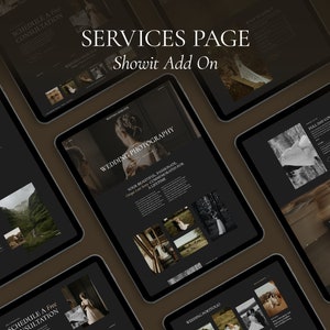 Showit Services Page for Wedding Photographers | Website Template Add On | Western Hemlock Collection | Dark and Moody Photography Style