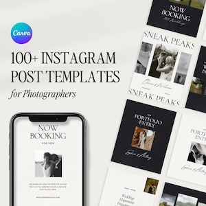 100+ Instagram Post Templates for Wedding Photographers | Editable Canva Bundle | Modern Boho Style | Social Media, Digital Marketing