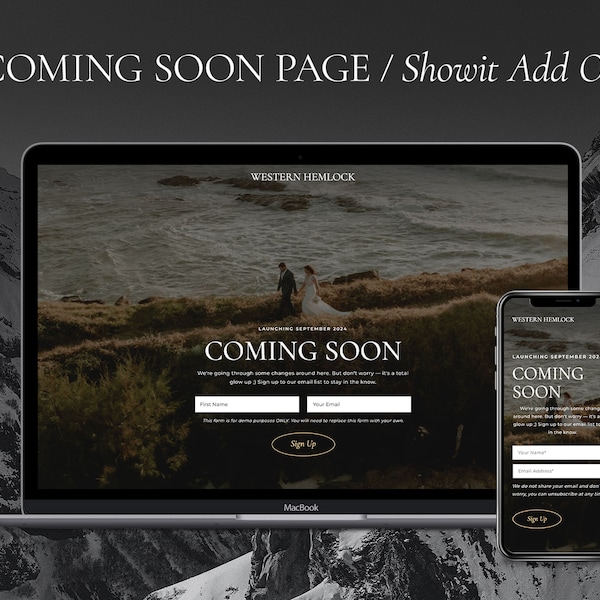 Coming Soon Showit Website Template Add On | For Photographers, Coaches, and Small Business | Western Hemlock Collection