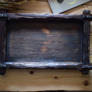 Rustic serving tray, Wooden serving tray, Serving tray with iron handles, Breakfast serving tray, Serving tray with forged handles
