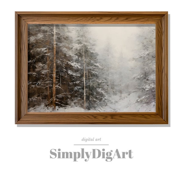 Whispering Pines in Snow VINTAGE digital ART | Winter Solitude PRINTABLE Print | SimplyDigArt | sda-11