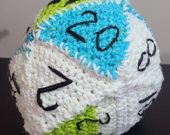 Crochet d20 polyhedral dice plushie nerd gift