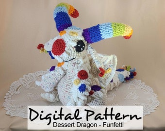 Intermediate crochet PATTERN, cute rainbow dessert dragon plushie