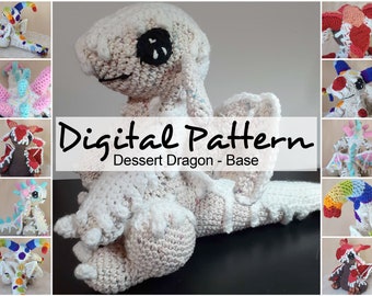 Intermediate crochet PATTERN, cute dessert dragon BASE plushie