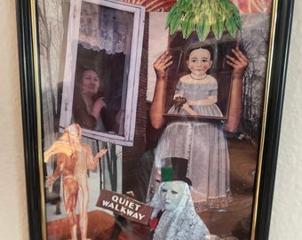 Surreal Collage Art - 'Quiet Walkway' Assemblage