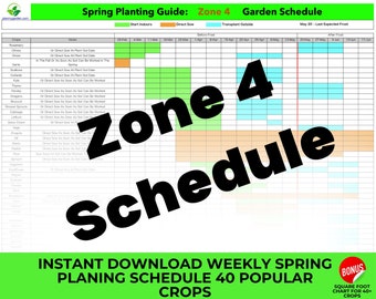 Programma di semina primaverile della zona 4 / Pianificatore settimanale del giardino, oltre 40 colture (download immediato)