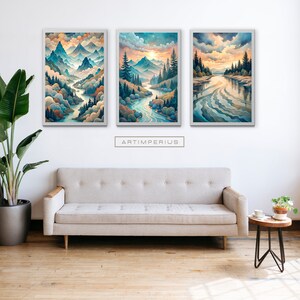MIGHTY MOUNTAIN Printable Wall Art, Printable Scenery Wall Art, Mountain Wall Art, Watercolor Wall Art, Wall Art Set of 3 - Digital Download