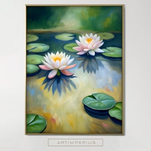 LILY POND PAINTING - Printable Wall Art, Blooming Lily Painting, Lily Pond Art, Vintage Wall Art, Blooming Lily Print - Instant Download