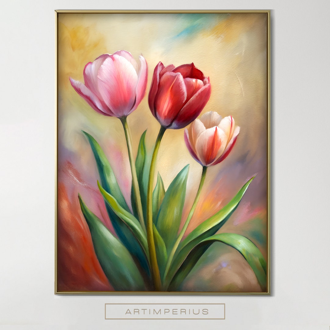 SPRING TULIPS PAINTING - Printable Wall Art, Tulips Painting, Tulips ...