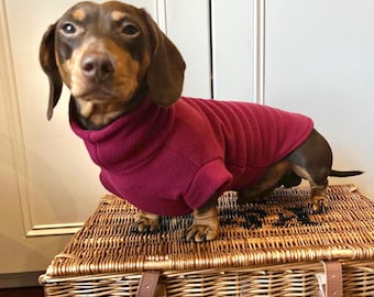 Handmade Recycled Fleece Dachshund Jumper, Wine Color