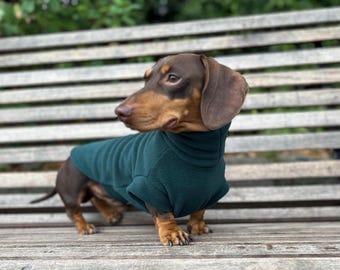 Dachshund Fleece Jumper, Forest Green Recycled Fabric