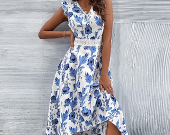 Robe élégante et légère Robe à fleurs Robe d'été et de printemps Robe de fées Rode décontractée Robe de vacance cadeau pour elle